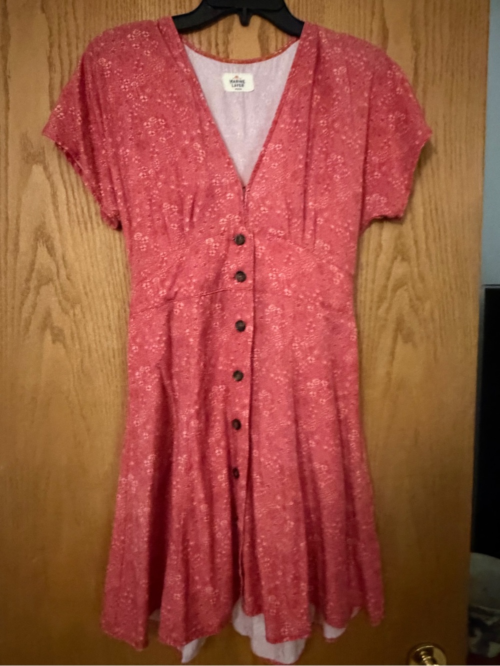 Marine Layer Camila Dress - Coral Red Button-Front Mini - Picture 3 of 12